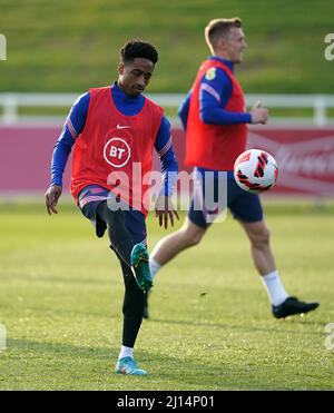 Der englische Kyle Walker-Peters während einer Trainingseinheit im St. George's Park, Burton-upon-Trent. Bilddatum: Dienstag, 22. März 2022. Stockfoto