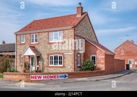 Neue Häuser zum Verkauf im Norfolk Dorf Gayton. Stockfoto