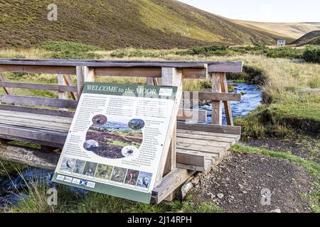 Blick auf die alte Mine Lecht im Tal von Conglass Water bei Blairnamarrow in der Nähe von Tomintoul, Moray, Schottland, Großbritannien. Stockfoto