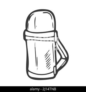 Thermos handgezeichnetes Umriß-Doodle-Symbol. Vektorgrafik Skizze von Thermoskannen für Druck, Web Stock Vektor