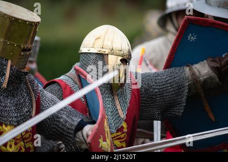 Evesham, Worcestershire, Großbritannien. 7.. August 2021. Im Bild: Nachspieler üben Kampftechniken nach einer 2-jährigen Kampfabwesung aufgrund der Covid pande Stockfoto