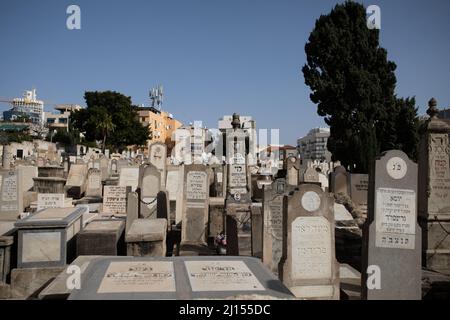 Der historische Trumpeldor-Friedhof in Tel Aviv, auch bekannt als „Alter Friedhof“, enthält Gräber von Israels großen Dichtern, Politikern und Künstlern. Stockfoto