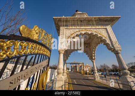 Der Eingang zum Sikh-Tempel in Gravesend Kent. Stockfoto