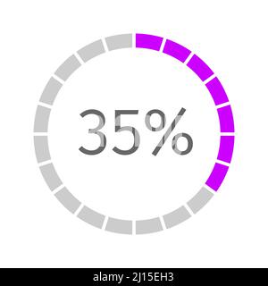 35 Prozent gefüllter Rundladestab segmentiert auf Sektoren von 1 bis 20. Symbol „Fortschritt“, „Warten“ oder „Herunterladen“. Infografik-Element für die Website-Oberfläche. Vektorgrafik flach Stock Vektor