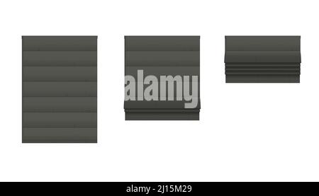 Römische Jalousien. Grauer Verdunkelungsschutz für das Haus oder das Büro. Einrichtung mit Fensterläden. Innenarchitektur. Vektordarstellung. Realistisches Fenster Stock Vektor