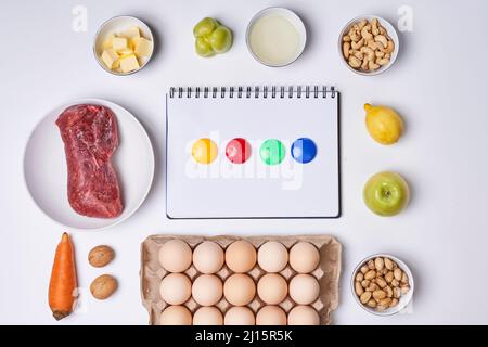 Ketogene Ernährung. Zutaten für die Keto-Diät. Hohe gute Fett, gesunde Ernährung. Zutaten für gesunde Lebensmittel Auswahl. Ausgewogene gesunde Inhaltsstoffe von Stockfoto