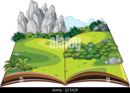 Pop-up-Buch mit Outdoor Natur Szene Abbildung Stock Vektor