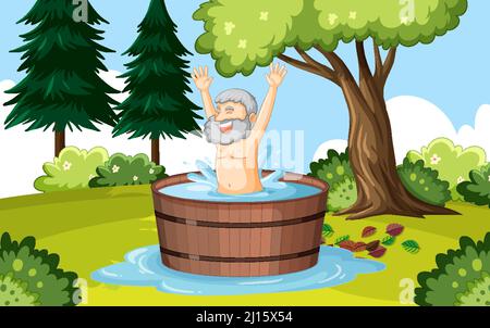 Archimedes in Badewanne Cartoon mit dem Wort Eureka Illustration Stock Vektor