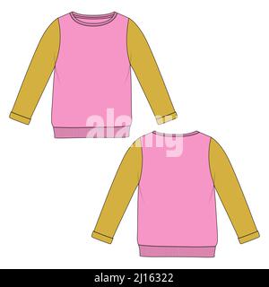 Langarm Damen Sweatshirt Technische Mode flache Skizze Vektor Illustration Vorlage Vorder- und Rückansicht. Bekleidung Bekleidung Mock Up Damen Unisex Stock Vektor