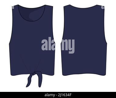 Ärmellose Damen Tops technische Mode flache Skizze Vektor Illustration Vorlage Vorder-und Rückseite Ansichten isoliert auf weiß. Bekleidung Kleidung marine Farbe Stock Vektor