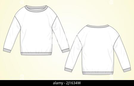 Langarm Damen Sweatshirt Technische Mode flache Skizze Vektor Illustration Vorlage Vorder- und Rückansicht. Bekleidung Bekleidung Mock Up Damen Unisex Stock Vektor