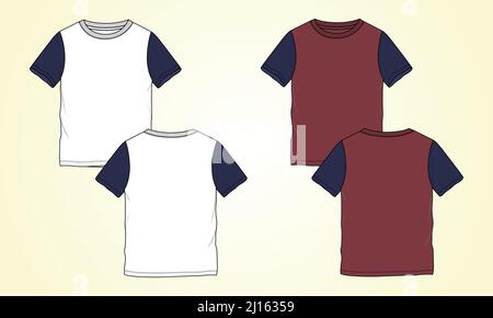 Short Sleeve Basic T-Shirt insgesamt technische Mode flach Skizze Vektor Illustration Vorlage Vorder- und Rückansicht. Basic Apparel Design Mock up für K Stock Vektor
