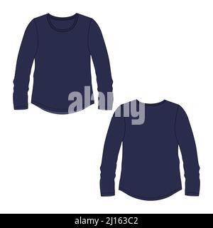 Relax fit Langarm T-Shirt insgesamt technische Fashion Flat Sketch Vektor-Vorlage für Frauen. Bekleidungsdesign leeres T-Shirt im Look vorne, hinten Vie Stock Vektor