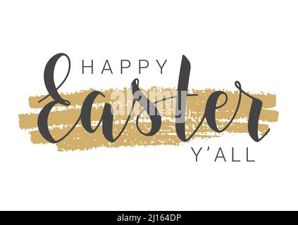 Vektorgrafik. Handgeschriebene Schriftzüge von Happy Easter You All. Vorlage für Banner, Karte, Etikett, Postkarte, Poster, Aufkleber, Druck- oder Webprodukt. Stock Vektor
