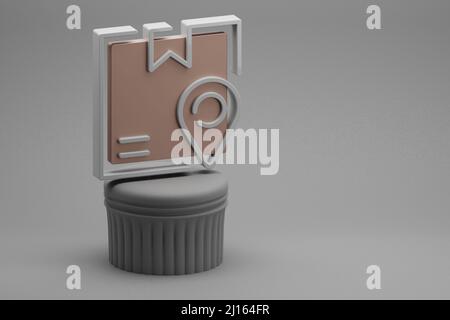Schöne abstrakte Illustrationen Lieferkarton Tracking Symbol-Symbole auf einer Säule und wunderbaren Hintergrund. 3D Rendering-Illustration. Hintergrundmuster Stockfoto