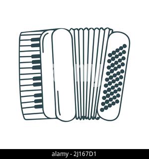 Musikinstrument Akkordeon Doodle Stil isoliert Vektor Illustration. Skizze der musikalischen Ausrüstung. Handgezeichnetes Instrument für Musik schwarz ic Stock Vektor