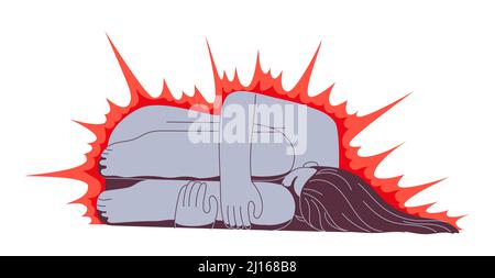 Frau im Elend liegt geballt und umarmt ihre Knie Stock Vektor