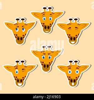 Eine Reihe von Zeichentrickfiguren Emoji Aufkleber. Aufkleber mit Giraffen Emoticons mit verschiedenen Emotionen. Stock Vektor
