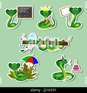 Cute Cartoon Kuchen Aufkleber Set, Vektor isoliert auf weißem Hintergrund Stock Vektor