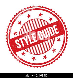 STYLE GUIDE Text geschrieben auf rot grungy Zick-Zack umrandet runden Stempel. Stockfoto
