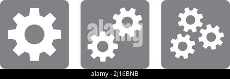 Eine Reihe von Zahnradsymbolen. Anpassung, Einstellungen. Bearbeitbarer Vektor. Stock Vektor