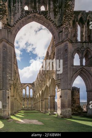 Rievaulx Abbey, Klosterkirche, Blick aus der Vierung in Den Chor Stockfoto