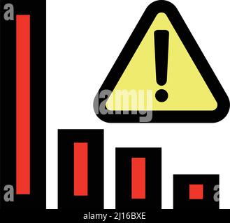 Konkurskrise. Warnschilder und abnehmende Balken, Diagramme. Bearbeitbarer Vektor. Stock Vektor