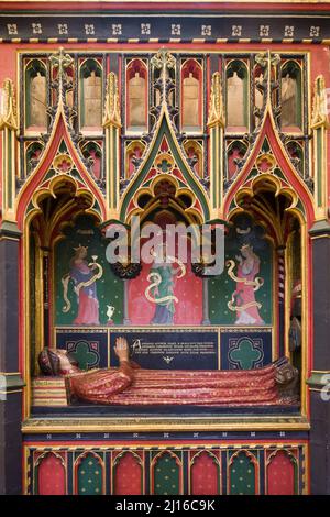 Die Kathedrale und Stiftskirche des heiligen Erlösers und der heiligen Maria Overie, 15. Jahrhundert Kirchendenkmal des Dichters John Gower, polychrome Grabmal aus dem Stockfoto