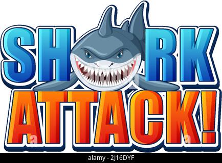 Shark Attack Schrift-Logo mit Cartoon aggressive Shark Illustration Stock Vektor