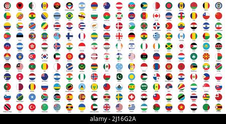 Alle Länder der Welt offizielle Nationalflaggen. Kreisflaggendesign Stock Vektor