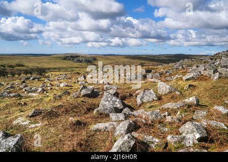 Das felsige Gelände auf dem Stowes Hill auf dem rauen Bodmin Moor in Cornwall. Stockfoto