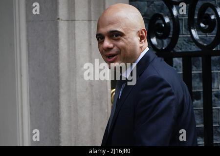 Gesundheitsminister Sajid Javid kommt zu einer Kabinettssitzung in der Downing Street in London an. Bilddatum: Mittwoch, 23. März 2022. Stockfoto