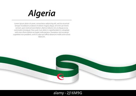 Winkende Band oder Banner mit Flagge Algerien. Für Independence day Poster Design Template Stock Vektor