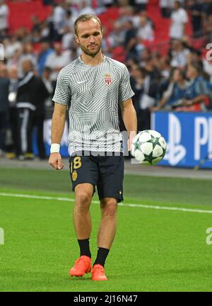 MANCHESTER, ENGLAND - 14. SEPTEMBER 2016: Valere Germain von Monaco vor dem UEFA Champions League-Spiel der Gruppe E zwischen Tottenham Hotspur und AS Monaco im Wembley-Stadion. Copyright: Cosmin Iftode/Picstaff Stockfoto