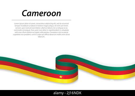 Winkende Band oder Banner mit Flagge von Kamerun. Für Independence day Poster Design Template Stock Vektor
