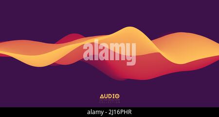 Visualisierung von Schallwellen. Orangefarbene 3D-Signalform. Muster für Sprachmuster. Stock Vektor