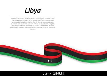 Winkende Band oder Banner mit Flagge Libyen. Für Independence day Poster Design Template Stock Vektor