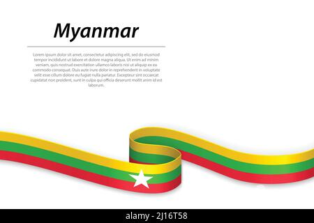 Winkende Band oder Banner mit Flagge von Myanmar. Für Independence day Poster Design Template Stock Vektor