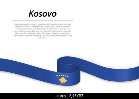 Winkende Band oder Banner mit Flagge des Kosovo. Für Independence day Poster Design Template Stock Vektor