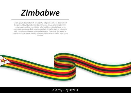 Winkende Band oder Banner mit Fahne von Simbabwe. Für Independence day Poster Design Template Stock Vektor