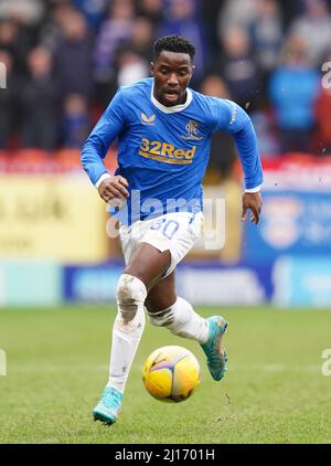 Datei-Foto vom 20-02-2022 von Rangers Forward Fashion Sakala, der Sambias bevorstehende Freunde vermissen wird, nachdem er positiv auf Coronavirus getestet wurde. Ausgabedatum: Mittwoch, 23. März 2022. Stockfoto