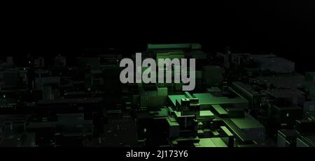 Innovative abstrakte futuristische Stadt sauber Olivgrün Farben illustrative Produkthintergrund Technologie Konzept für Wallpaper und Tech Display 3D Rend Stockfoto