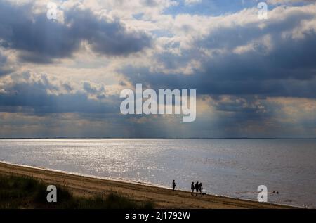 Über North Beach bei Heacham, einem Küstendorf im Westen von Norfolk, England, sammeln sich Sturmwolken, die die Wash überblicken Stockfoto