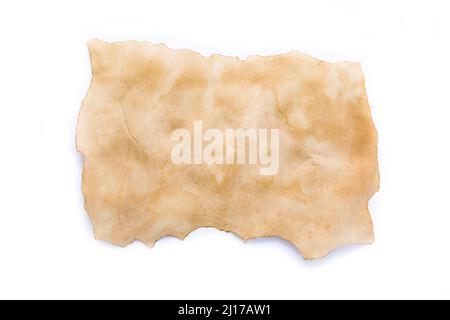 Altes Papiermanusript oder Pergament auf weißem Hintergrund Stockfoto