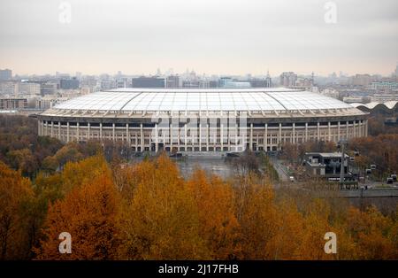 Aktenfoto vom 10-10-2019 des Luschniki-Stadions in Moskau. Russland hat ein Interesse an der Ausrichtung der Euro 2028 oder Euro 2032 erklärt, sagte der Fußballverband des Landes. Ausgabedatum: Mittwoch, 23. März 2022. Stockfoto