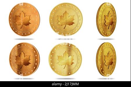 Maple Leaf canadian isolierte Goldmünze auf grünem Bildschirm Hintergrund. Abstract Concept 3D Illustration. Stockfoto