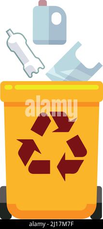 Kunststoffabfallbehälter. Gelber Papierkorb für Zeichentrickfilme Stock Vektor