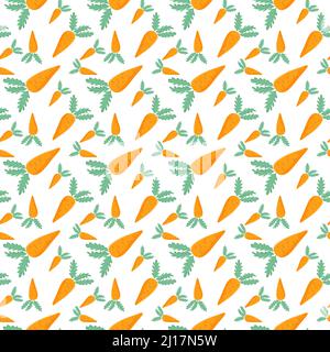 Karotte nahtloses Muster auf weißem Hintergrund. Vektorgrafik für organisches Gemüse. Endlos wiederholbarer Druck Stock Vektor