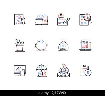 Geldanlage und Finanzen - Linie Design Stil Symbole Stock Vektor