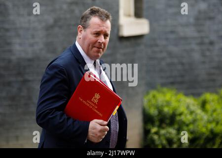 Downing St. London, Großbritannien. 23.. März 2022.der Abgeordnete Mark Spencer, Lord President of the Council, Vorsitzender des Unterhauses, verlässt nach der Kabinettssitzung heute Morgen die Downing Street 10. Chris Aubrey/Alamy Live News Stockfoto